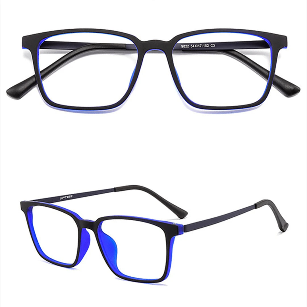 Bom Óculos Acetato Quadrado Tradicional Masculino - BO0005 0 bomoculos Preto e Azul 