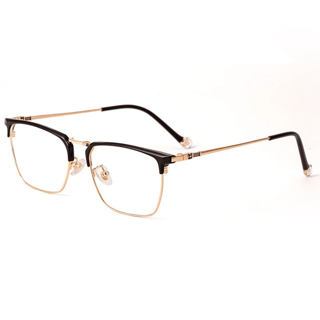 Bom Óculos Metal Quadrado Clássico Unissex - BO0002 0 bomoculos Preto Dourado 