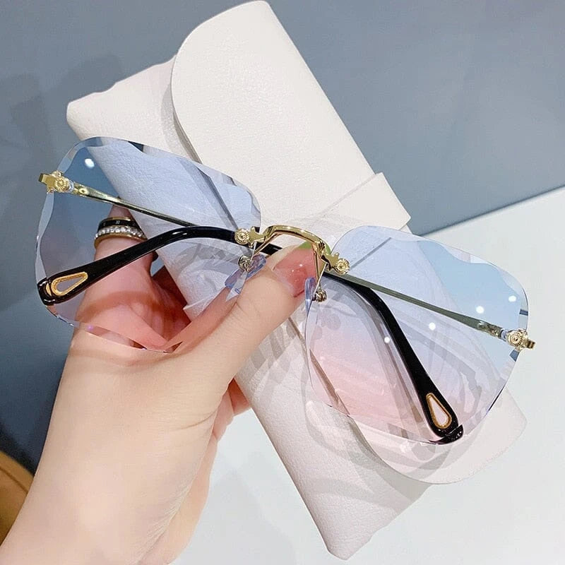 Korean Frameless Large Square Frame Sunglasses UV400 For Women Modern Gradient Sun Glasses Summer Outdoor Travel Eyewear 0 Bom Óculos blue 