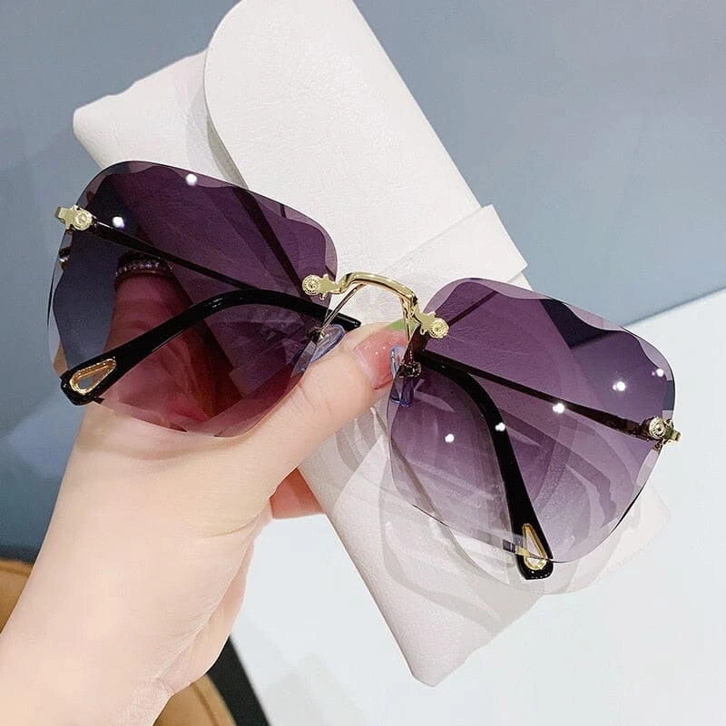 Korean Frameless Large Square Frame Sunglasses UV400 For Women Modern Gradient Sun Glasses Summer Outdoor Travel Eyewear 0 Bom Óculos gray 