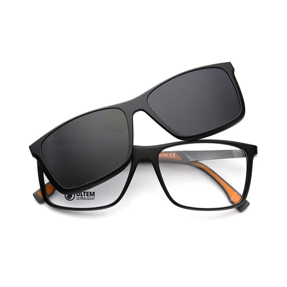 Óculos de Clipon Acetato Masculino Quadrado / BOM ÓCULOS - BO0089 BO0089 Bom Óculos Preto e Laranja Clipon 