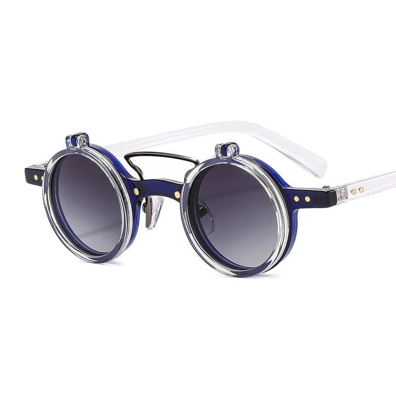 Óculos de Grau e Sol Clipon Acetato Unissex Redondo Vintage Flip Lens / BOM ÓCULOS - BO0091 BO0091 Bom Óculos Azul e Branco 