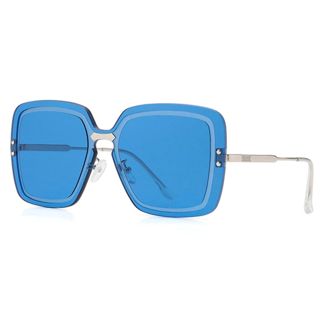 Óculos de Sol Acetato Feminino Quadrado / BOM ÓCULOS - BO0060 BO0060 Bom Óculos Prata e Azul 