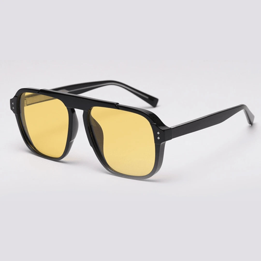 Óculos de Sol Acetato Masculino / BOM ÓCULOS - BO0020 BO0020 Bom Óculos Preto e Amarelo 