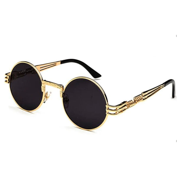 Óculos de Sol Metal Unissex Redondo Retro Steampunk / BOM ÓCULOS - BO0055 BO0055 Bom Óculos Gold e Preto 
