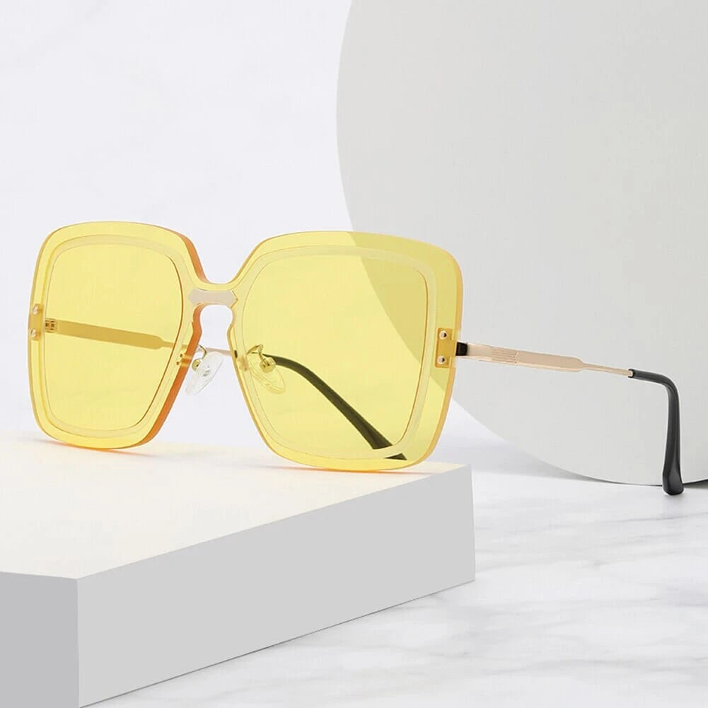 Peekaboo fashion rimless sunglasses oversized women yellow blue square sun glasses for men uv400 frameless 2023 summer style 0 Bom Óculos 
