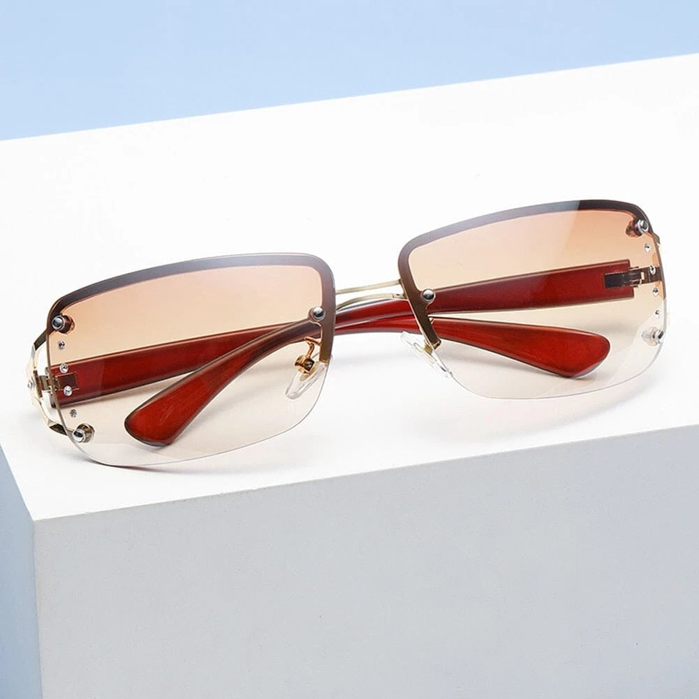 Peekaboo rhinestones sunglasses rimless female trendy brown silver square sun glasses for women frameless metal uv400 2023 0 Bom Óculos 