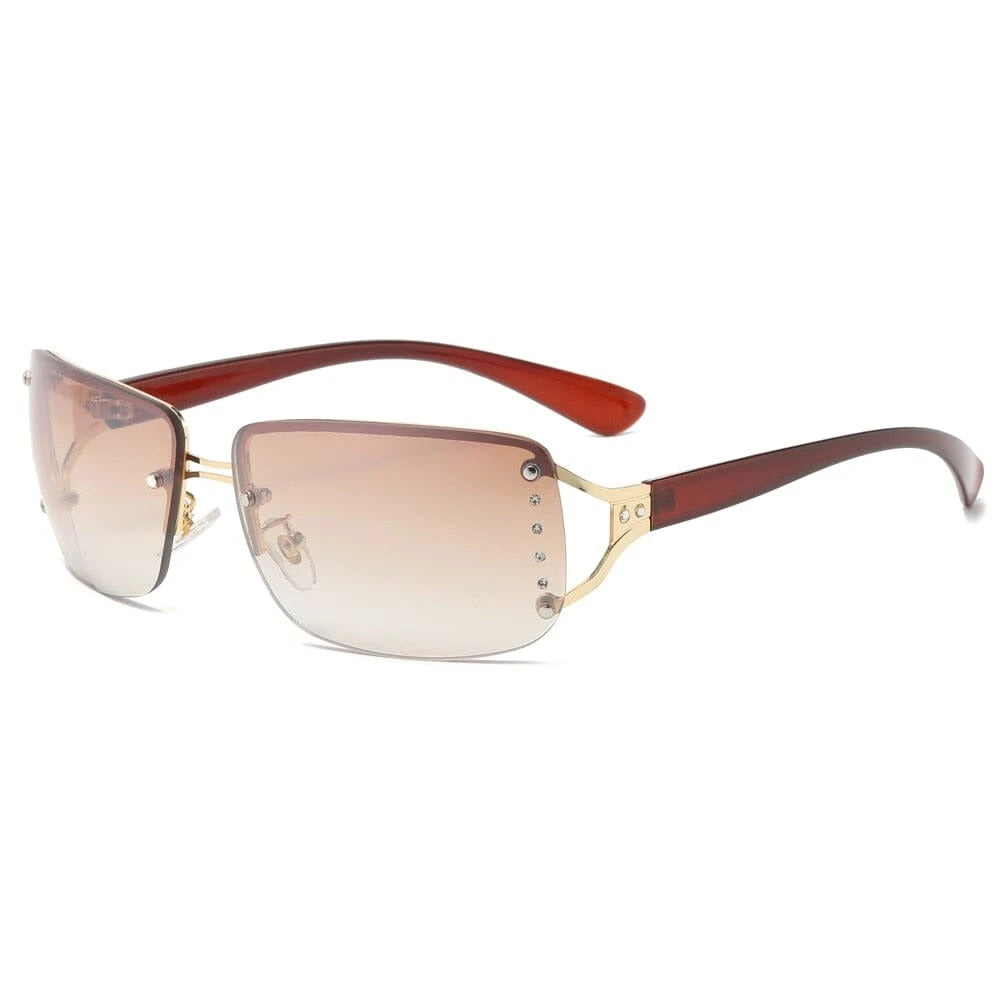 Peekaboo rhinestones sunglasses rimless female trendy brown silver square sun glasses for women frameless metal uv400 2023 0 Bom Óculos 